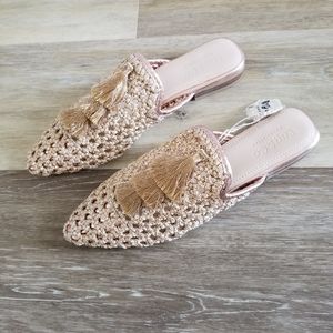 NWT Rag & Co Melanie Gold Woven Mules Flats Boho Style Size 8